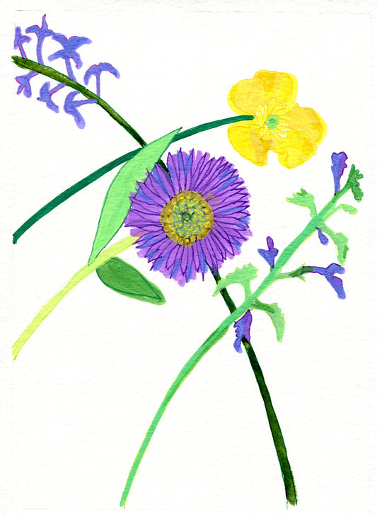 Small Joys Day 3: lilac, aster, buttercup and ground ivy